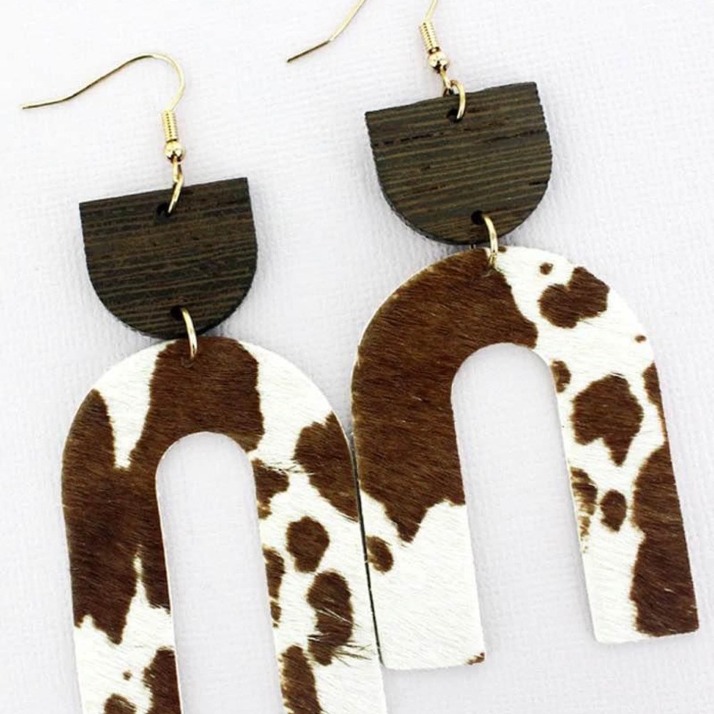 Brown cow geo earrings
